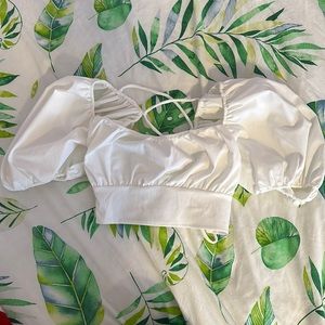 Zara Puffy Sleeve, White, Crop Top, Size Small
